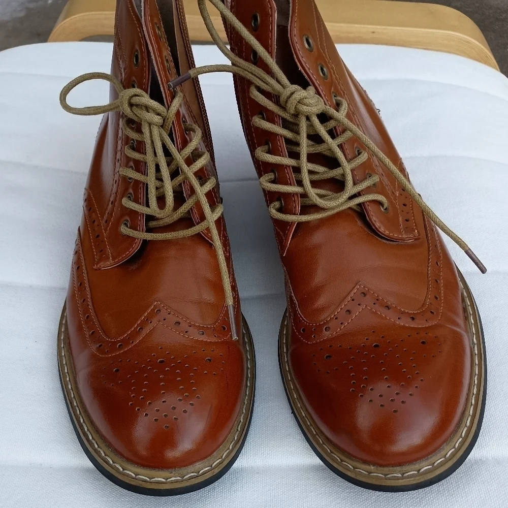 Bruno Marc Men's Brown Leather Brogue Boots_ Like New_ 8.5